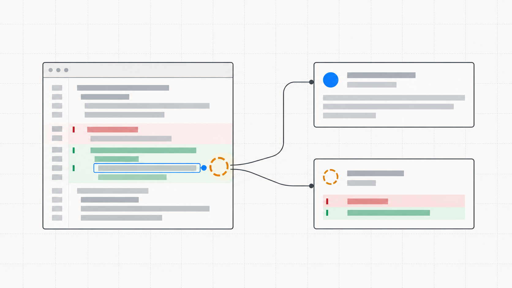 An uncertain assumption beside a changed diff hunk connects to a pull request discussion and an inline code comment